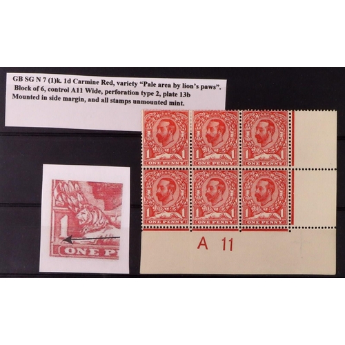 1627 - GB.GEORGE V 1911 1d carmine red, A11 control block of six, one variety N7 (1)k 