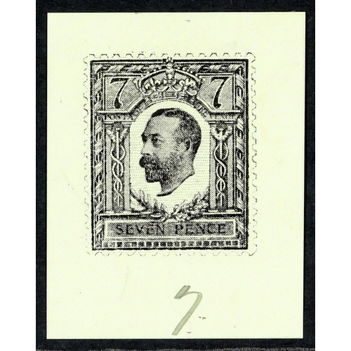 1630 - GB.GEORGE V 1911 DOWNEY HEAD - HALF TONE ESSAY small format 7d in deep grey-black on proof paper wit... 