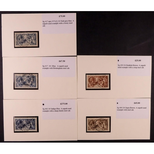 1635 - GB.GEORGE V 1913 - 1934 SEAHORSES group of 5 used Seahorse stamps on dealers retail cards (priced £5... 