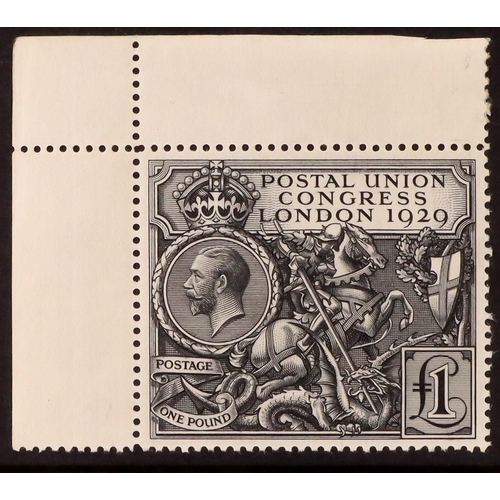 1645 - GB.GEORGE V 1929 £1 black Postal Union Congress, SG 438, never hinged mint from the top-left sheet c... 