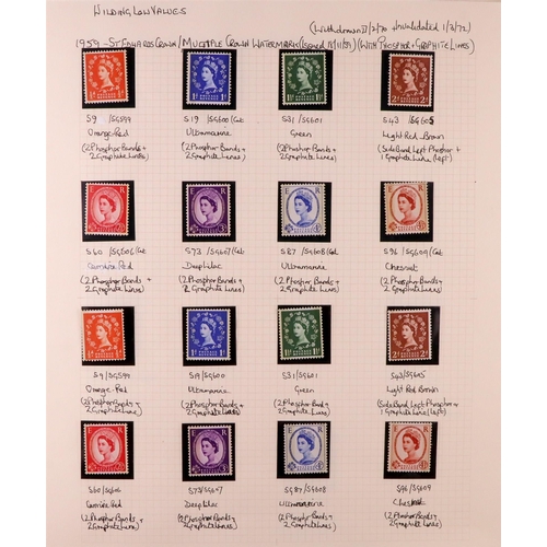 1664 - GB.ELIZABETH II 1952-1970 DEFINITIVES Never hinged mint semi-specialized collection written up on pa... 