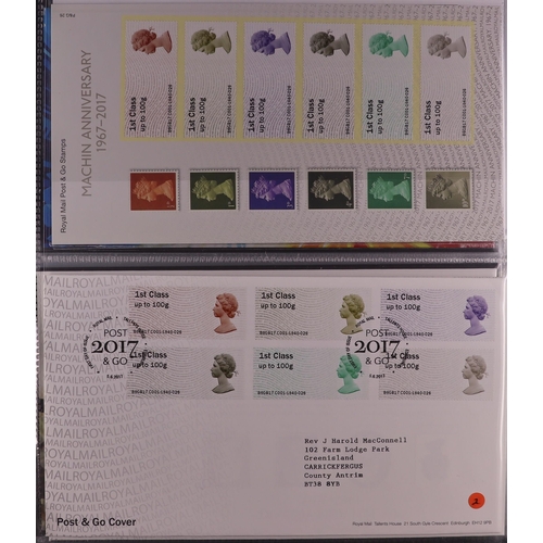 1765 - GB.ELIZABETH II 2008-2018 POST & GO STAMPS Never hinged mint collection in album, mostly in presenta... 