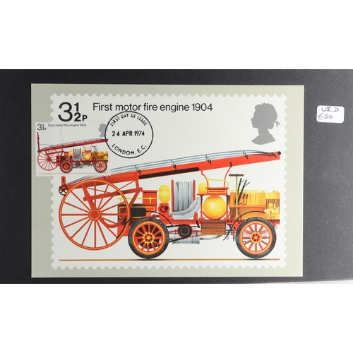 1789 - GB.ELIZABETH II PHQ CARDS Includes 1973 Parliament (x3) unused, 1974 Fire Engine (x2, one used), 197... 