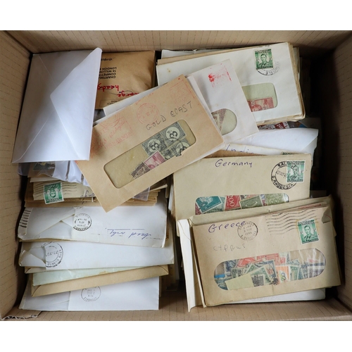 179 - WORLD ACCUMULATION in two cartons, includes mostly used stamps in packets & envelopes, Great Britain... 