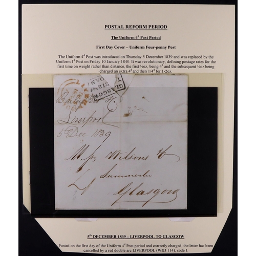 1809 - GB.FIRST DAY COVERS 1839 UNIFORM 4D POST. 1839 (5 Dec) ELS from Liverpool to Glasgow manuscript “4” ... 