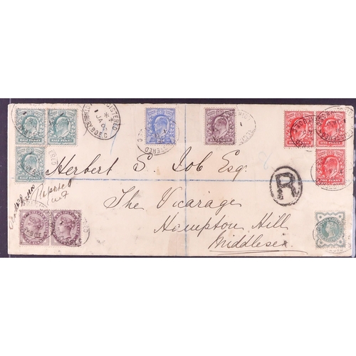 1811 - GB.FIRST DAY COVERS 1902 (1 Jan) ½d (3), 1d (3), 2½d & 6d values tied to long registered envelope by... 