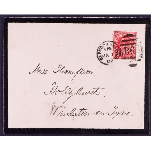 1813 - GB.FIRST DAY COVERS 1902 (1 Jan) 1d red tied to neat mourning envelope by first day of issue Blaydon... 