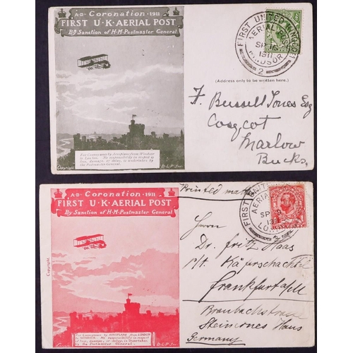 1815 - GB.FIRST DAY COVERS 1911 FIRST AERIAL POST. First and Last Day items. Rose coloured London to Windso... 