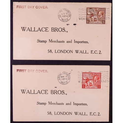 1819 - GB.FIRST DAY COVERS 1925 (9 May) Wembley 1d and 1½d on separate matching pair of Wallace Bros. envel... 