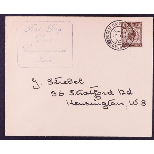 1820 - GB.FIRST DAY COVERS 1929 (10 May) env with 'First Day Cover / Commemorative Issue' blue cachet beari... 