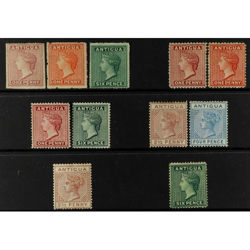 202 - ANTIGUA & BARBUDA 1863 - 1887 MINT / UNUSED range of 11 stamps with small faults, 1863-67 1d rosy ma... 