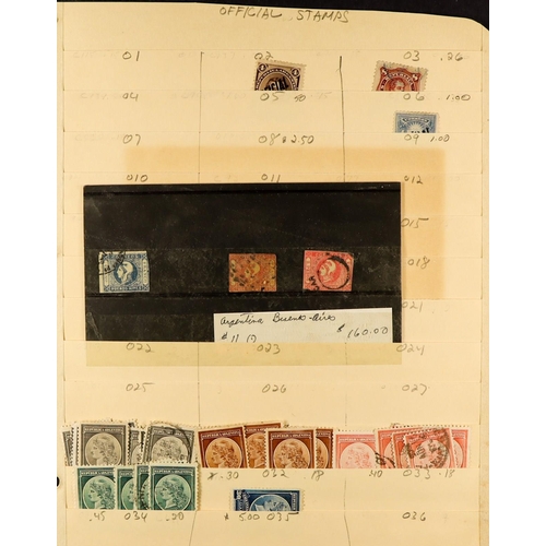 206 - ARGENTINA 1858 - 1980's USED STOCK with light duplication on old manilla stock pages in a box, note ... 