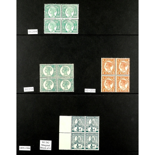 224 - AUSTRALIAN STATES QUEENSLAND 1882 - 1911 collection of 47 never hinged mint stamps / blocks, 1882-91... 