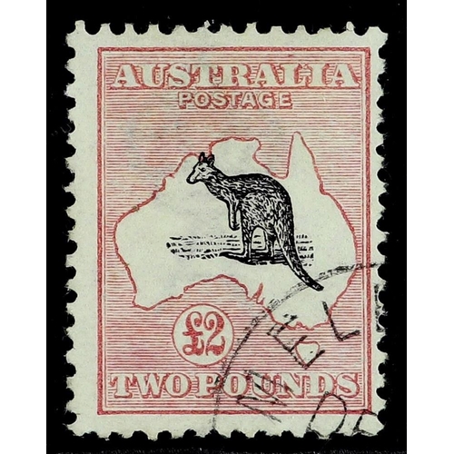 232 - AUSTRALIA 1913 £2 black and rose Kangaroo, SG 16, used with superb Melbourne presentation cds cancel... 