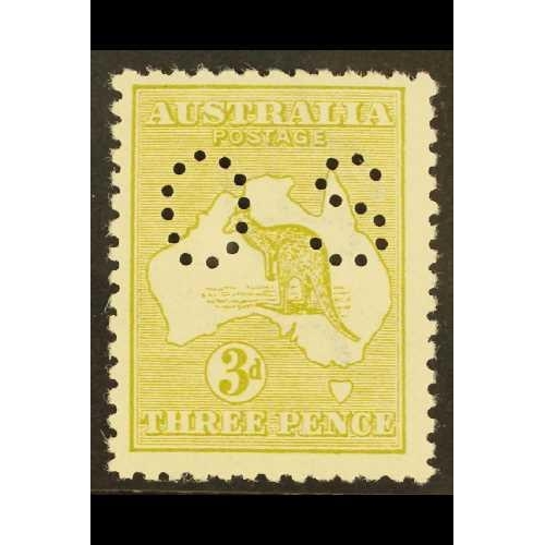 245 - AUSTRALIA OFFICIAL 1914 3d olive Roo (Die II) punctured 