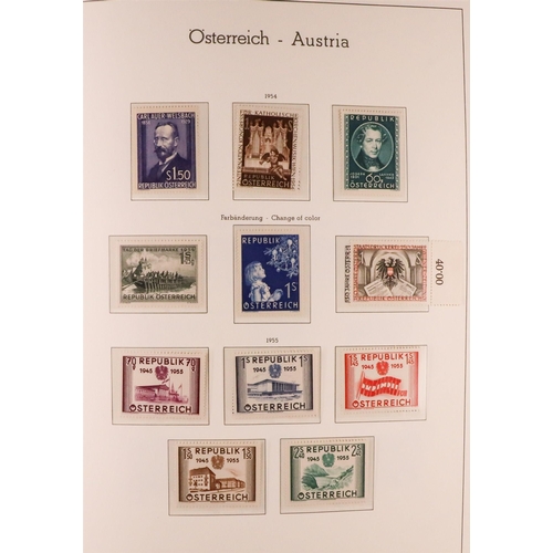 255 - AUSTRIA 1945-2012 COMPREHENSIVE NEVER HINGED MINT COLLECTION in three hingeless albums, seems to be ... 