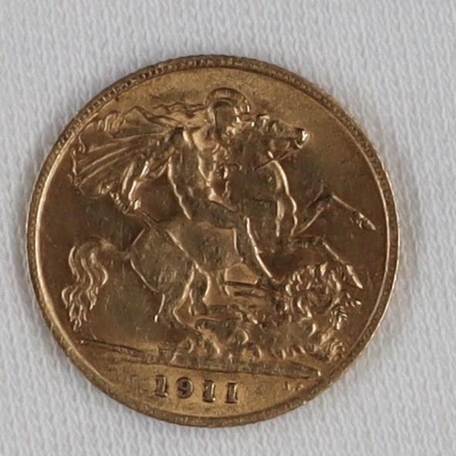 3 - 1911 GOLD HALF-SOVEREIGN KGV 22ct gold coin, weight 3.99g, very fine. Lot 3 (P) [c]