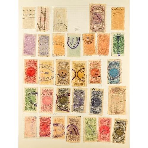 337 - BRAZIL COLLECTION OF REVENUE STAMPS to the 1920's on album leaves, note General Revenues from 1869 t... 