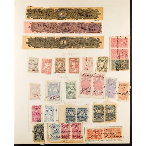 337 - BRAZIL COLLECTION OF REVENUE STAMPS to the 1920's on album leaves, note General Revenues from 1869 t... 