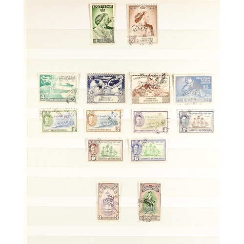 354 - BR. HONDURAS 1865 - 1970 INTERESTING USED COLLECTION. on various pages, note 1865 1d blues, 1872-79 ... 