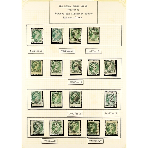 442 - CANADA 1870 - 1897 SMALL QUEENS collection annotated on album pages of over 250 used stamps with per... 