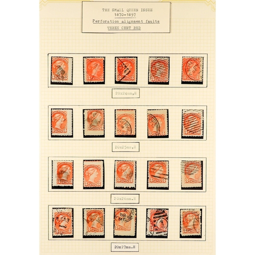 442 - CANADA 1870 - 1897 SMALL QUEENS collection annotated on album pages of over 250 used stamps with per... 