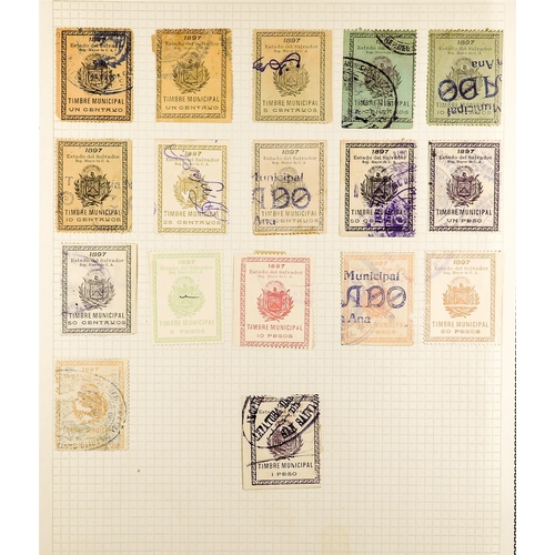 535 - EL SALVADOR REVENUE STAMPS COLLECTION of 1883 - 1919 issues on album leaves, note Documentary, Contr... 