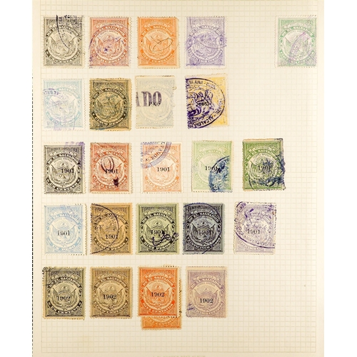 535 - EL SALVADOR REVENUE STAMPS COLLECTION of 1883 - 1919 issues on album leaves, note Documentary, Contr... 