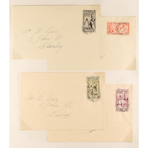 545 - FALKLAND IS. 1952 Pictorial issue, with the set mint, plus imprint or plate blocks to 2s.6d (the 4d ... 