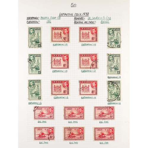 554 - FIJI 1876 - 1953 USED COLLECTION on album pages, includes 1876-77 2d on 3d green on wove, and 6d ros... 