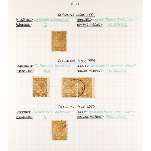 554 - FIJI 1876 - 1953 USED COLLECTION on album pages, includes 1876-77 2d on 3d green on wove, and 6d ros... 