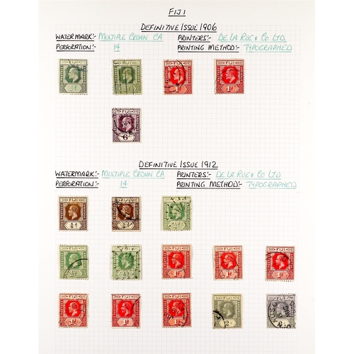 554 - FIJI 1876 - 1953 USED COLLECTION on album pages, includes 1876-77 2d on 3d green on wove, and 6d ros... 