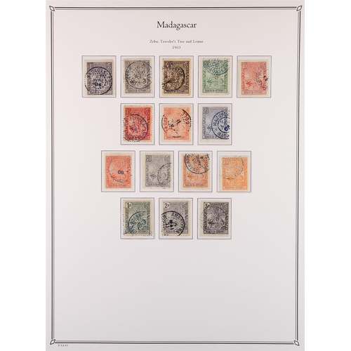 604 - FRENCH COLONIES MADAGASCAR 1889 - 1957 USED COLLECTION in colour- illustrated Palo album, note 1889 ... 