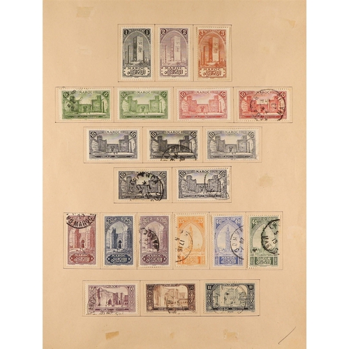 610 - FRENCH COLONIES MOROCCO 1891 - 1940's COLLECTION of used stamps on pages incl some pairs & blocks 4 ... 