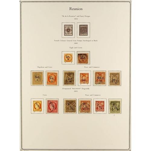 619 - FRENCH COLONIES REUNION 1885 - 1974 FINE USED COLLECTION in Palo album (page with colour illustratio... 