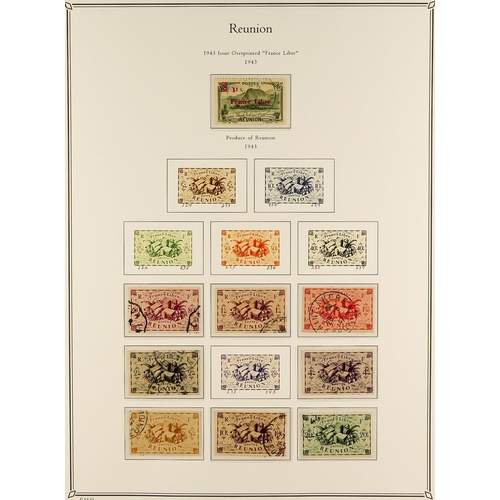 619 - FRENCH COLONIES REUNION 1885 - 1974 FINE USED COLLECTION in Palo album (page with colour illustratio... 