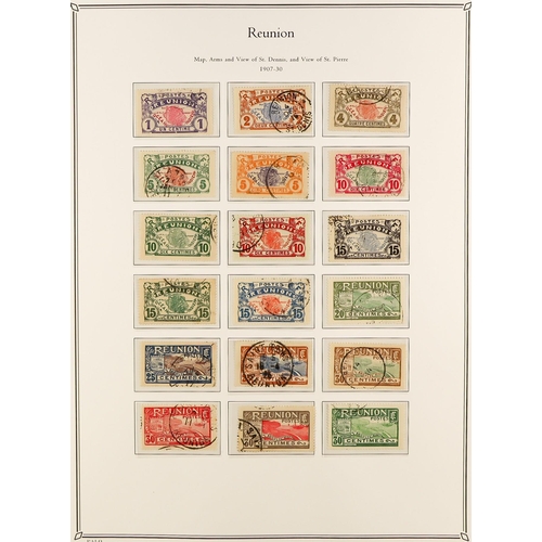 619 - FRENCH COLONIES REUNION 1885 - 1974 FINE USED COLLECTION in Palo album (page with colour illustratio... 