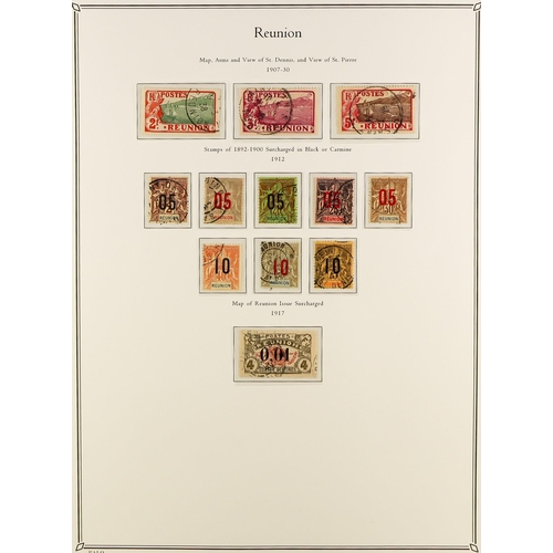 619 - FRENCH COLONIES REUNION 1885 - 1974 FINE USED COLLECTION in Palo album (page with colour illustratio... 