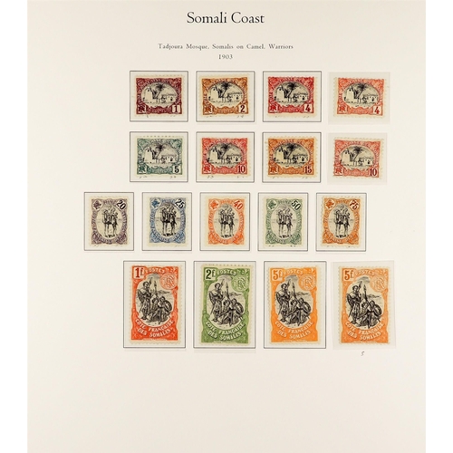 626 - FRENCH COLONIES SOMALI COAST 1902 - 1939 COMPLETE FINE MINT COLLECTION on pages, note 1902 set, 1903... 