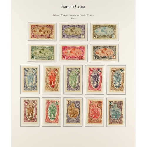 626 - FRENCH COLONIES SOMALI COAST 1902 - 1939 COMPLETE FINE MINT COLLECTION on pages, note 1902 set, 1903... 