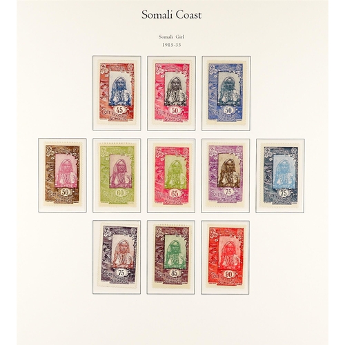 626 - FRENCH COLONIES SOMALI COAST 1902 - 1939 COMPLETE FINE MINT COLLECTION on pages, note 1902 set, 1903... 