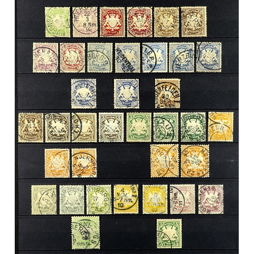 647 - GERMAN STATES BAVARIA 1849 - 1911 COLLECTION of 90+ used stamps on protective pages. Michel stc €158... 