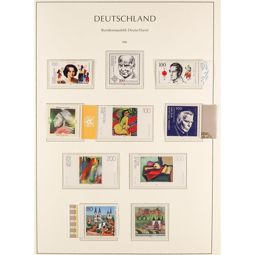 674 - GERMANY 1990 - 2005 RE-UNIFICATION COLLECTION in 2 albums, chiefly never hinged mint sets (with a fe... 