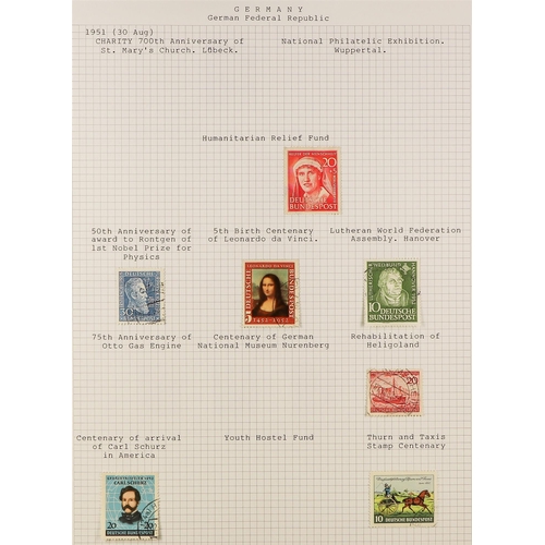 702 - GERMANY WEST 1949 - 1990 FINE USED COLLECTION in album, includes 1949 20pf Assembly, 1951 30pf Rontg... 