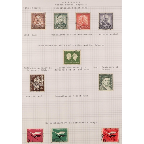 702 - GERMANY WEST 1949 - 1990 FINE USED COLLECTION in album, includes 1949 20pf Assembly, 1951 30pf Rontg... 