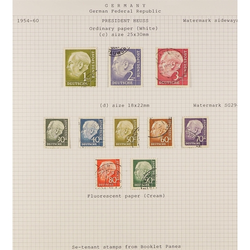 702 - GERMANY WEST 1949 - 1990 FINE USED COLLECTION in album, includes 1949 20pf Assembly, 1951 30pf Rontg... 