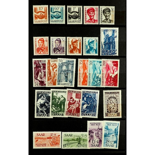 712 - GERMANY - SAAR 1947 - 1959 NEVER HINGED MINT COLLECTION on protective pages, note 1948 set incl Airs... 