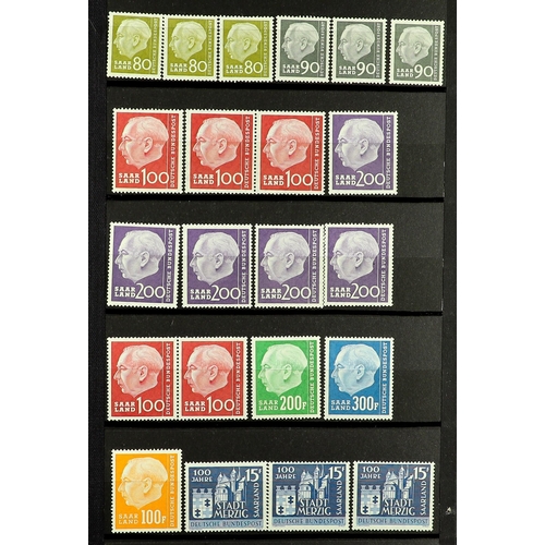 712 - GERMANY - SAAR 1947 - 1959 NEVER HINGED MINT COLLECTION on protective pages, note 1948 set incl Airs... 