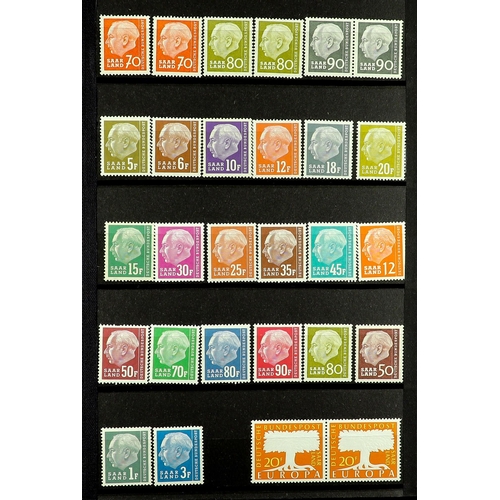 712 - GERMANY - SAAR 1947 - 1959 NEVER HINGED MINT COLLECTION on protective pages, note 1948 set incl Airs... 