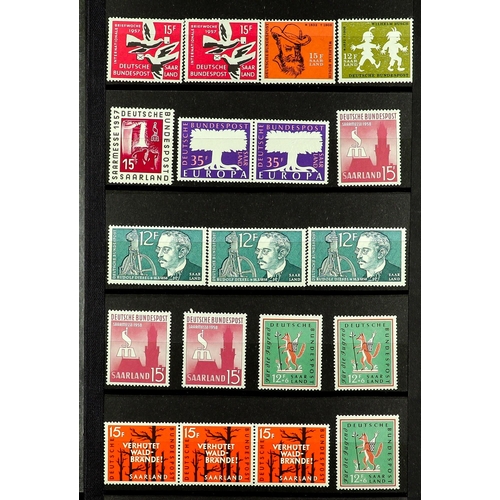 712 - GERMANY - SAAR 1947 - 1959 NEVER HINGED MINT COLLECTION on protective pages, note 1948 set incl Airs... 